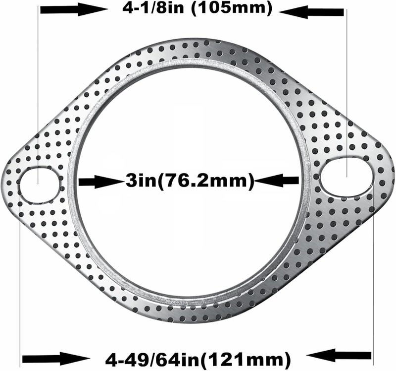 Strongthium 2 Pcs 3" Exhaust Gasket 2 Bolt for 3 Inch Muffler Flange Manifold 120-07610-0002 - Image 3